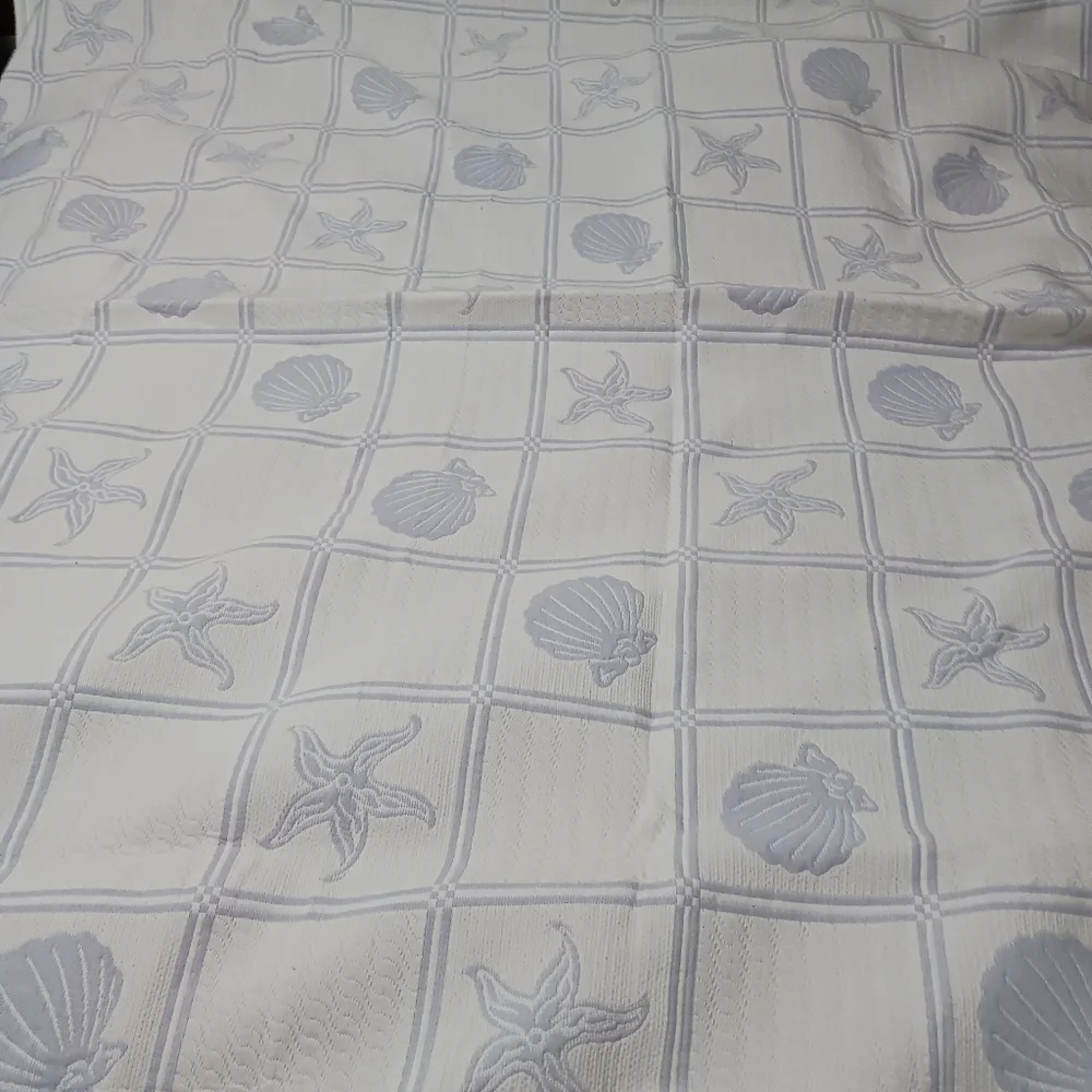 Quilt Bedding Shams Cream Blue Ocean Seashells Queen Bay Colony